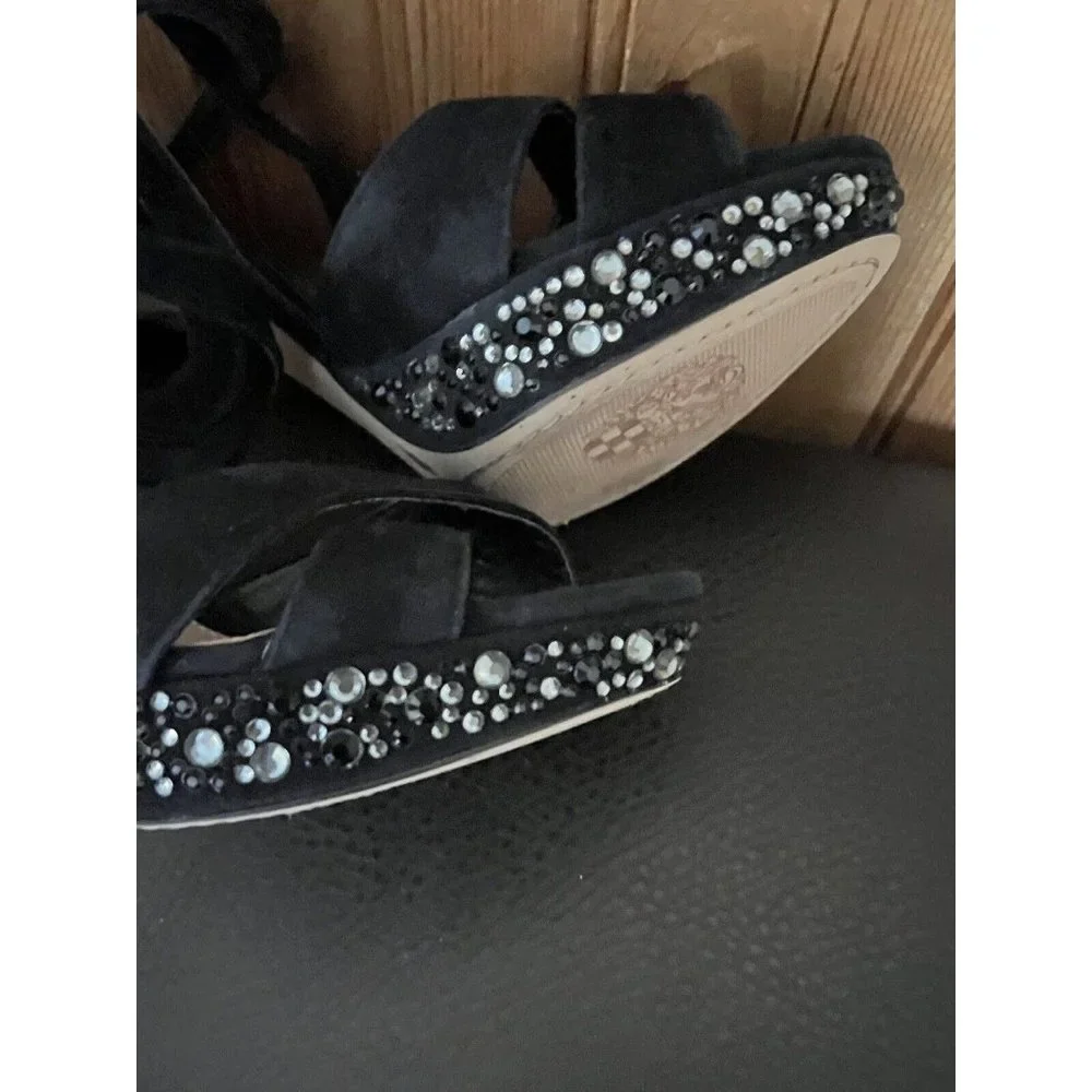 VINCE CAMUTO JOELLA Black Suede Embellished EVENING Sandals 9 - Picture 6 of 10